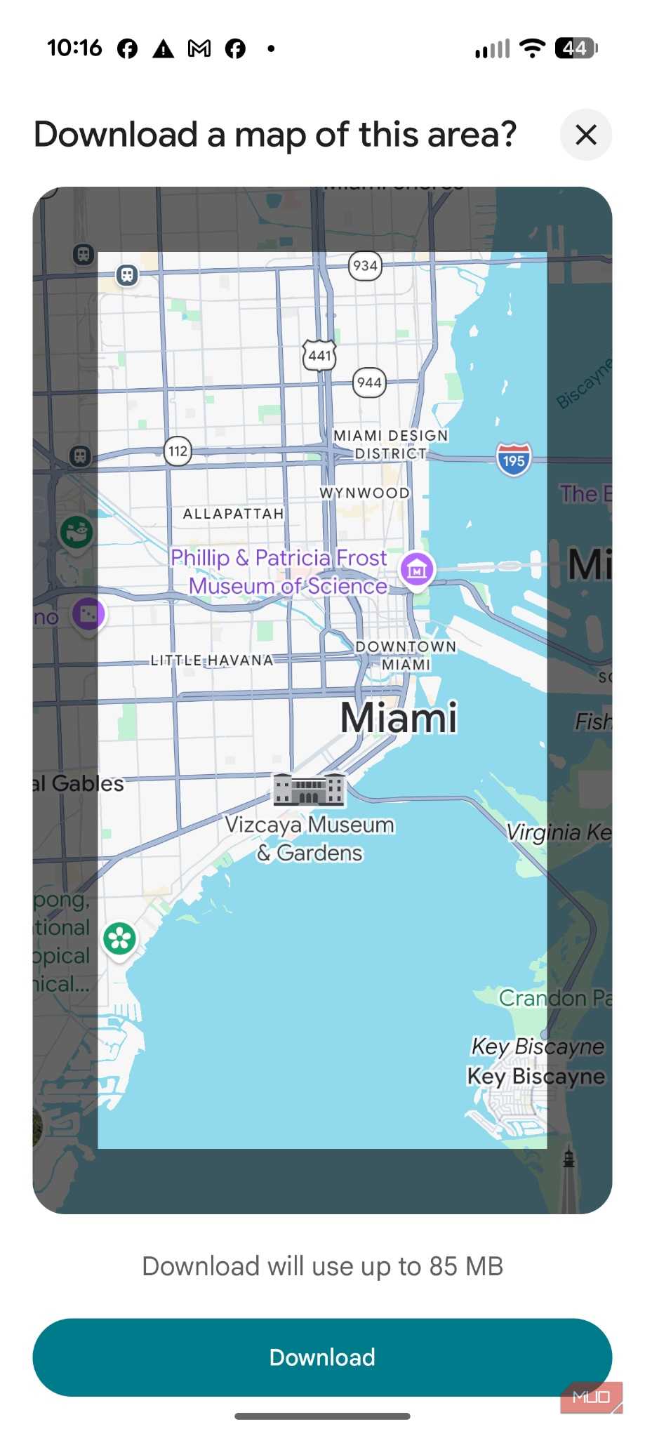 Screenshot downloading maps in Google Maps.