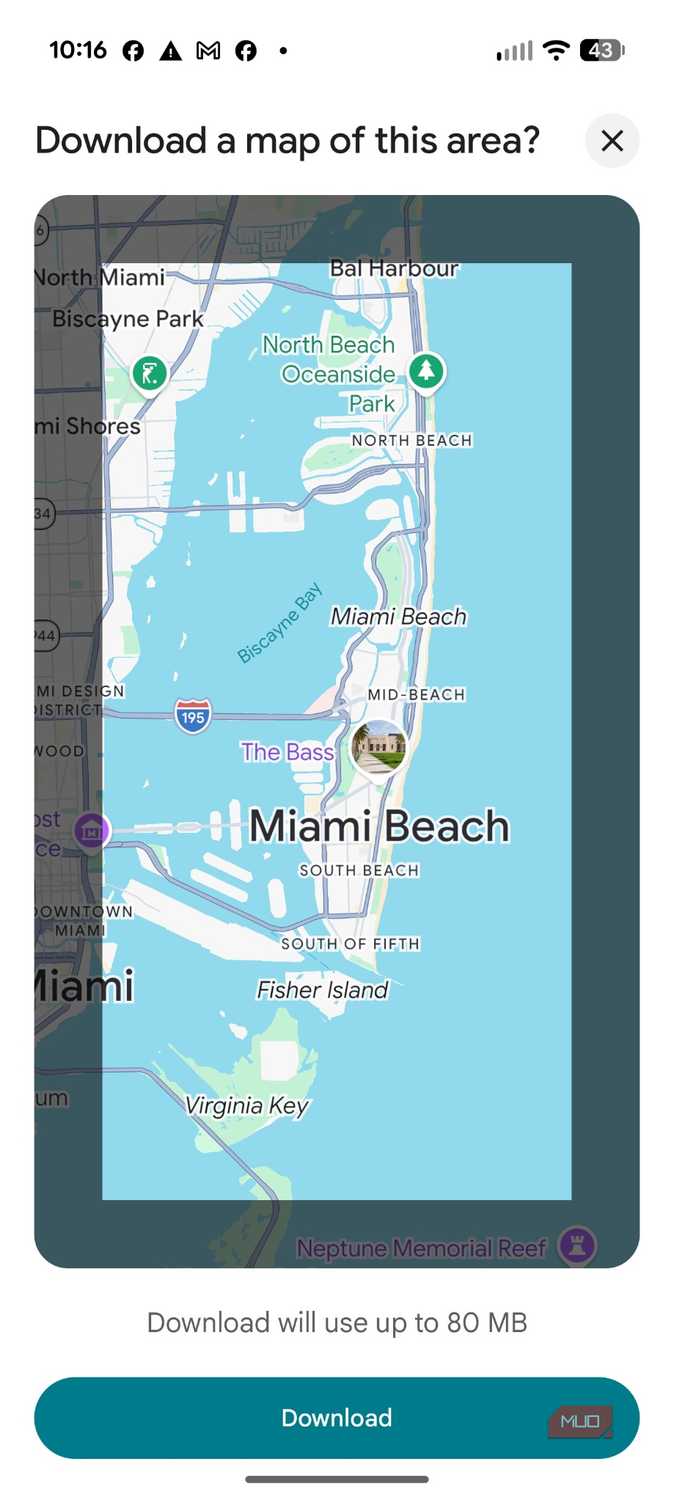 Screenshot downloading maps in Google Maps.