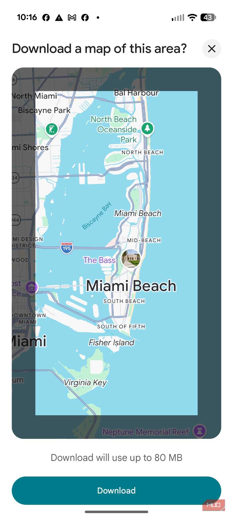 Screenshot downloading maps in Google Maps.
