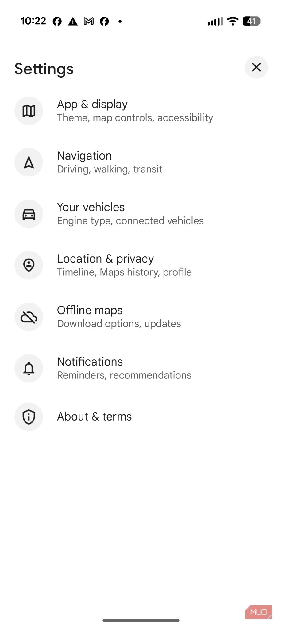 Screenshot of Google Maps navigation settings.