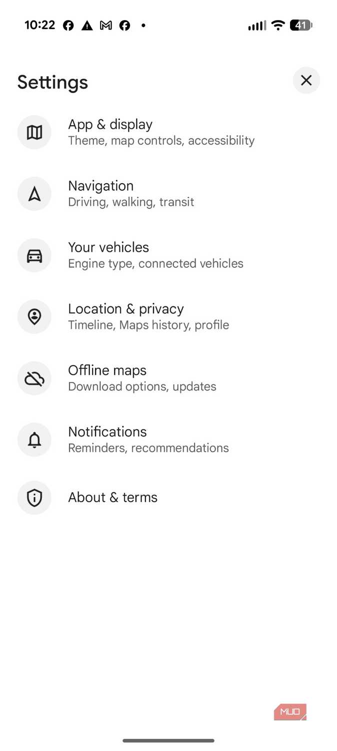Screenshot of Google Maps navigation settings.