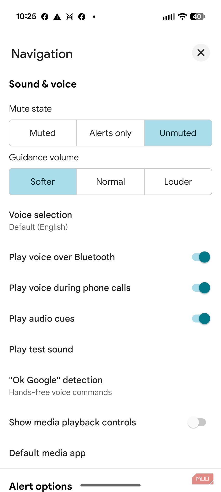 Screenshot of Google Maps navigation settings.