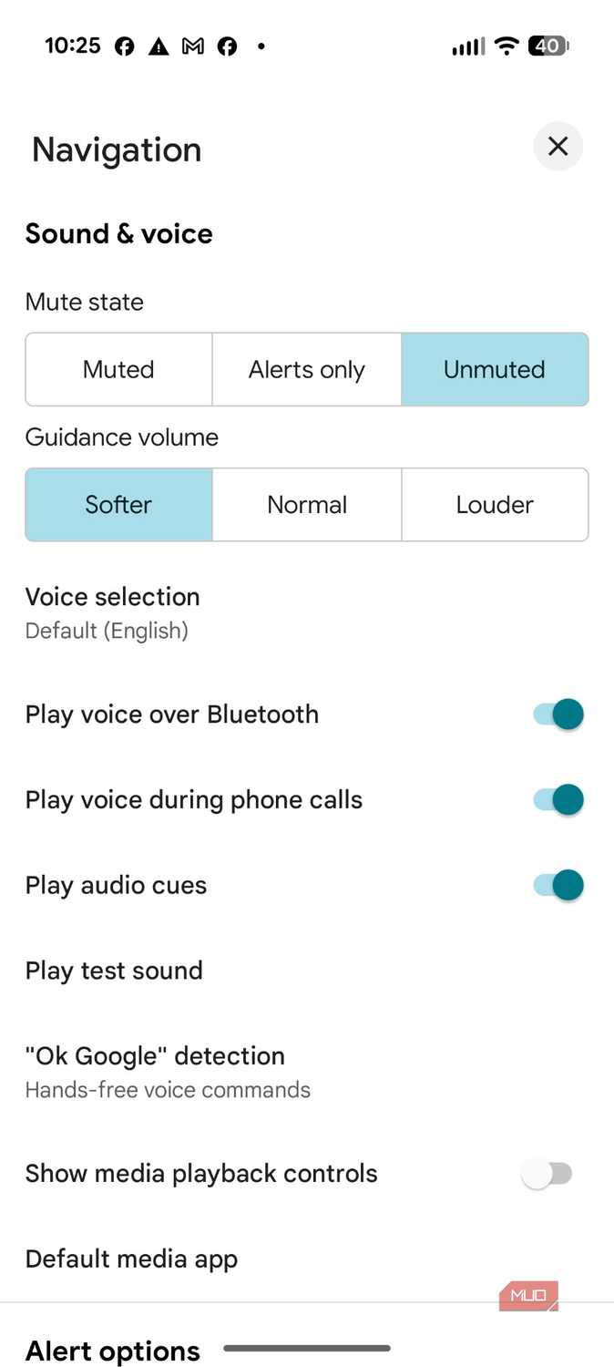 Screenshot of Google Maps navigation settings.