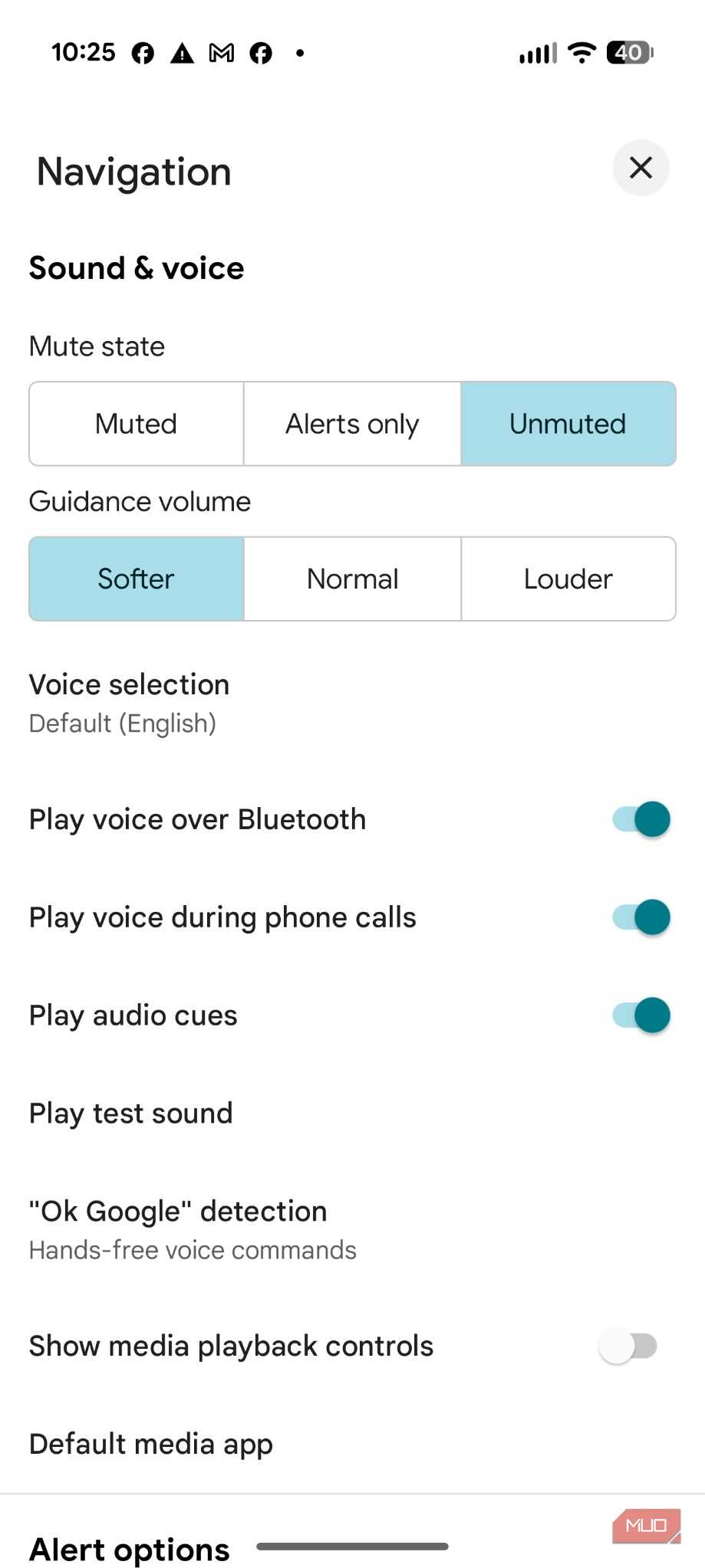 Screenshot of Google Maps navigation settings.
