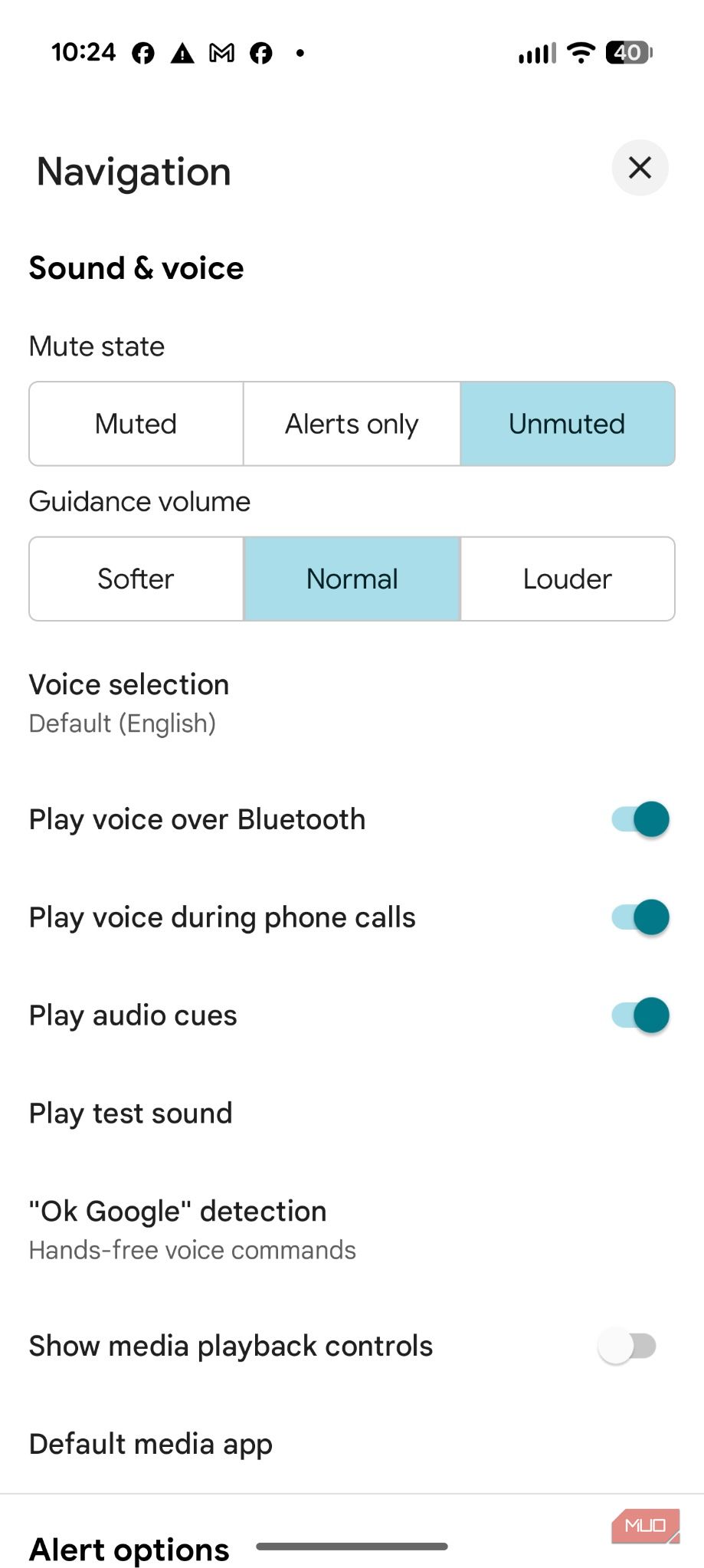 Screenshot of Google Maps navigation settings.