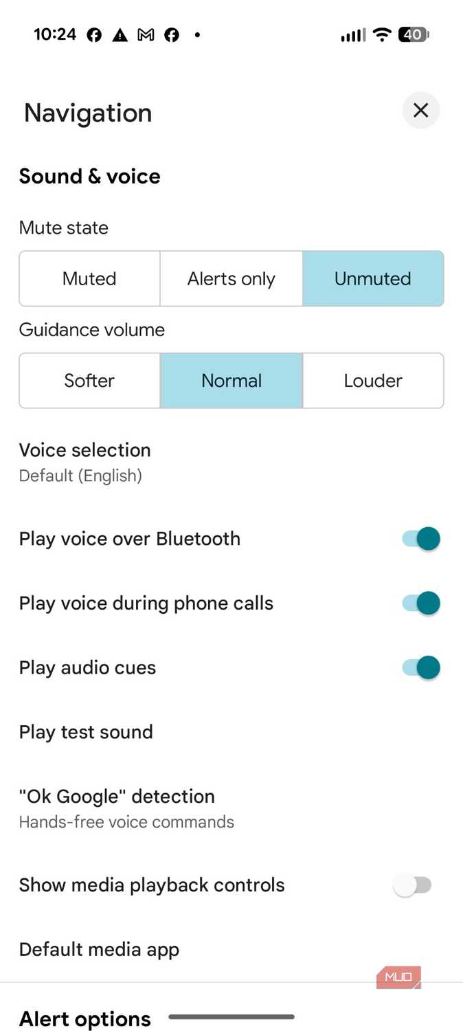 Screenshot of Google Maps navigation settings.