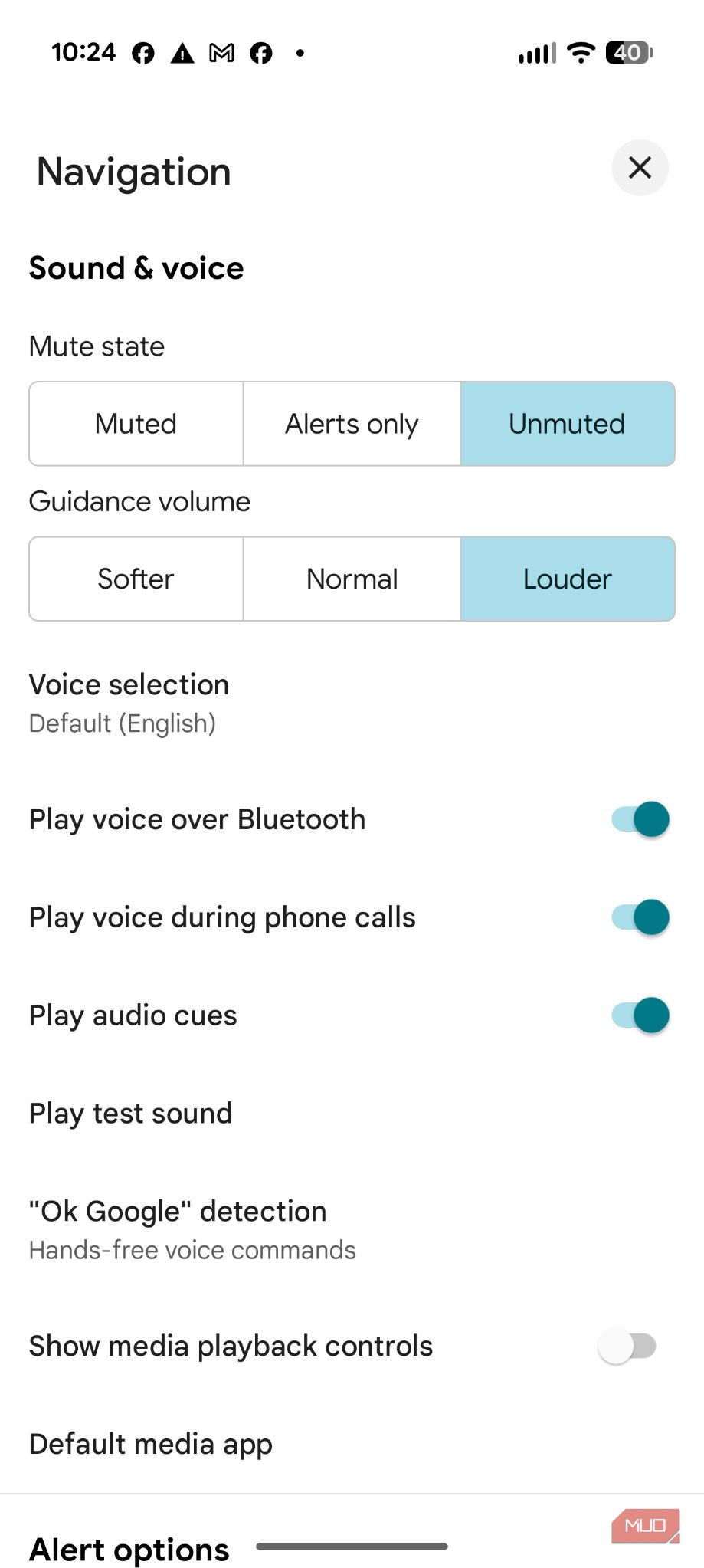 Screenshot of Google Maps navigation settings.