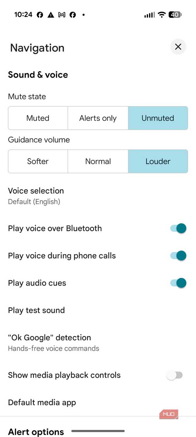 Screenshot of Google Maps navigation settings.
