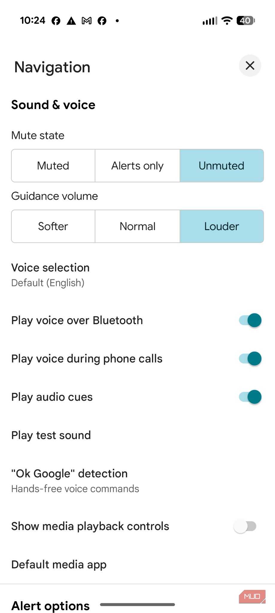 Screenshot of Google Maps navigation settings.