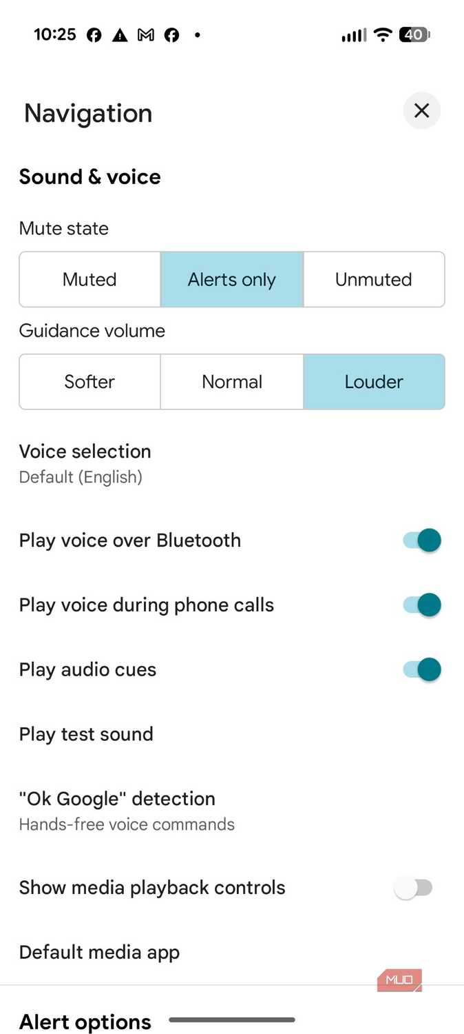 Screenshot of Google Maps navigation settings.