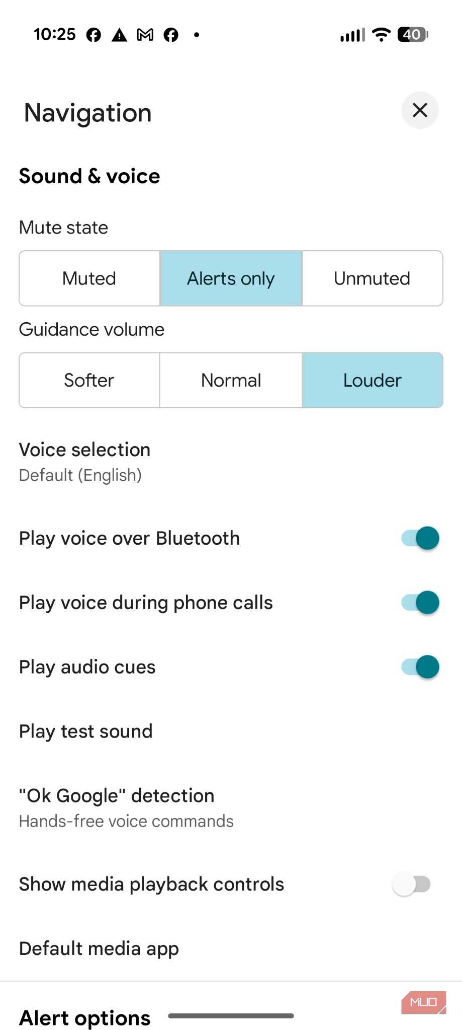 Screenshot of Google Maps navigation settings.