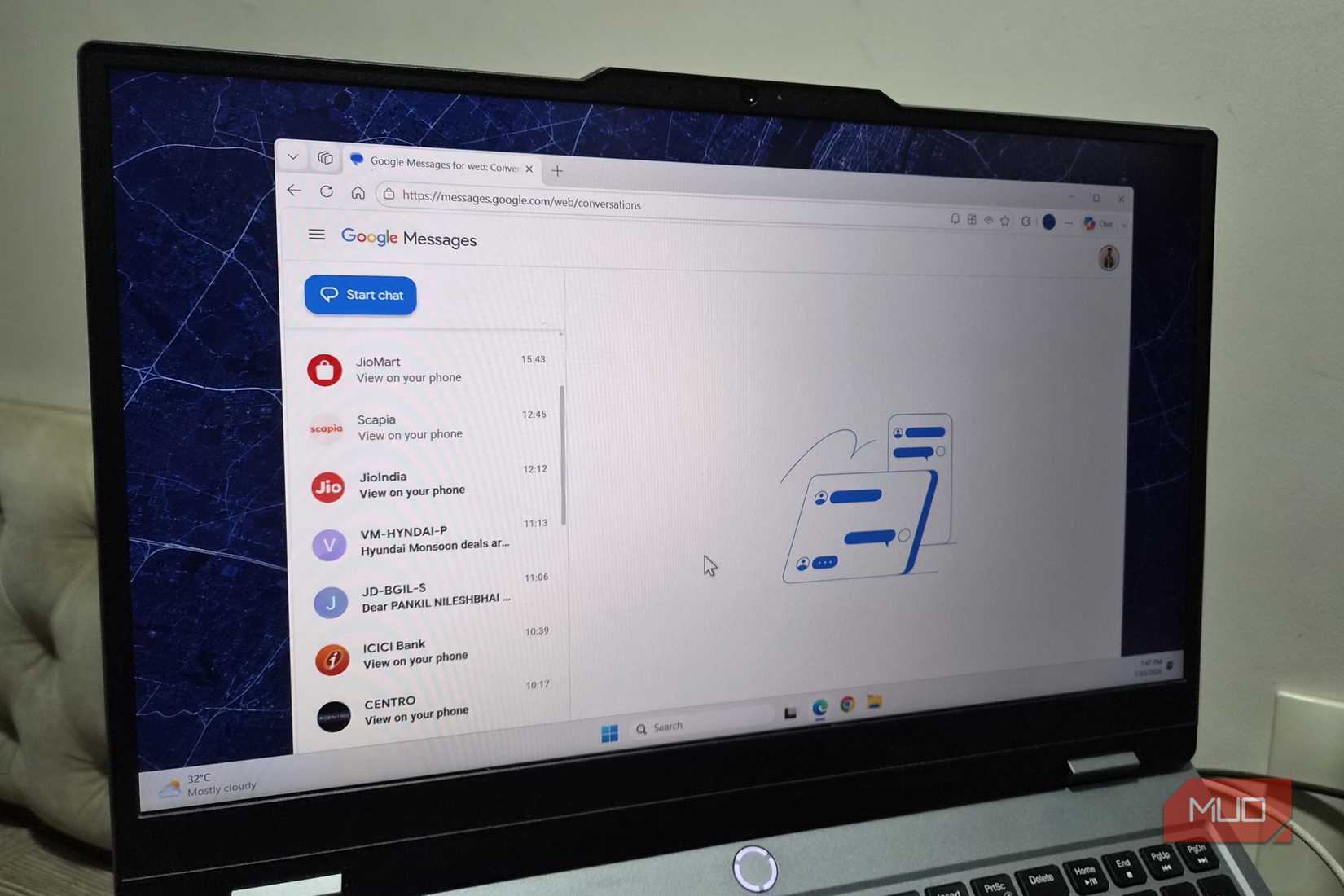 Google Messages on a laptop