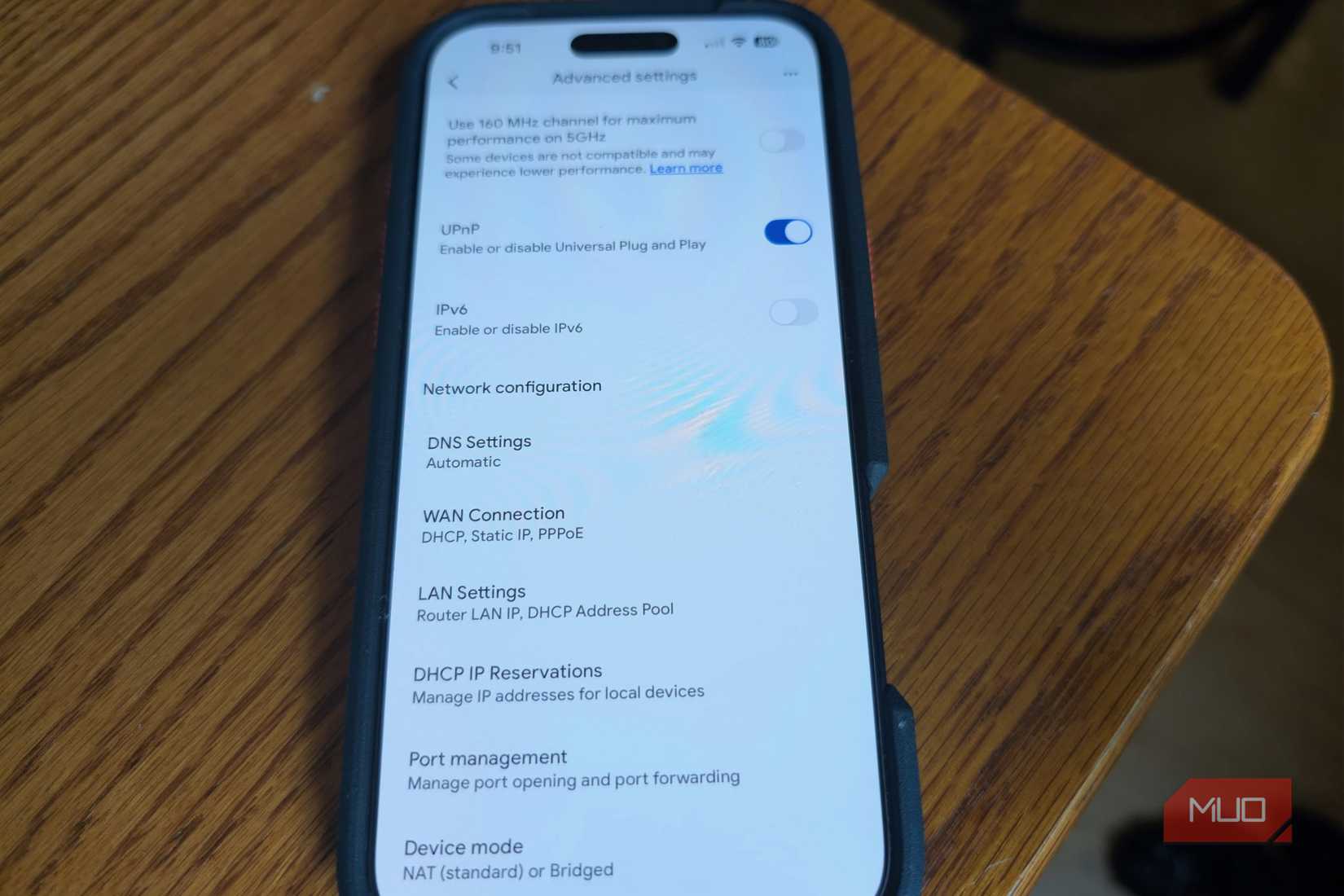 Advanced network settings on Google Nest via iPhone app.