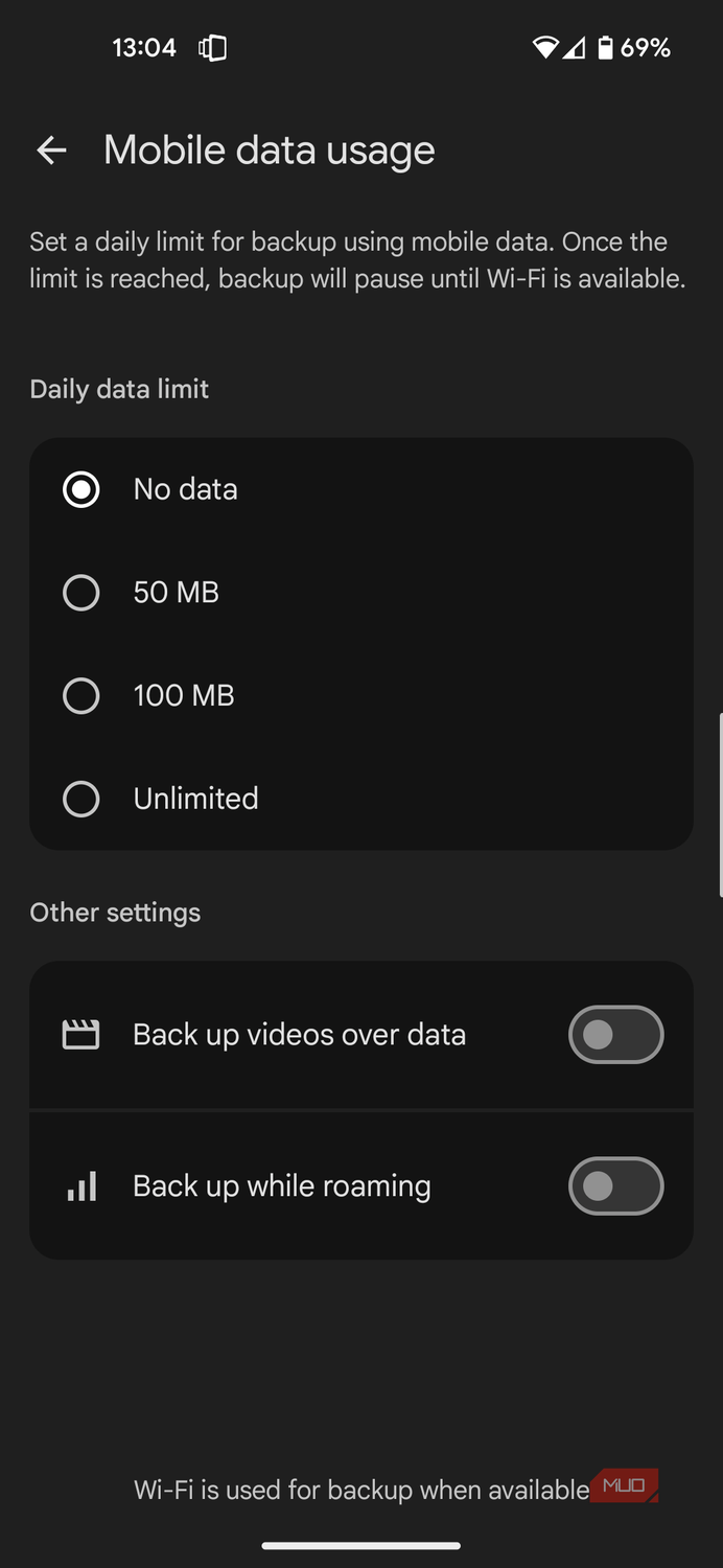 Google Photos with data backups off.