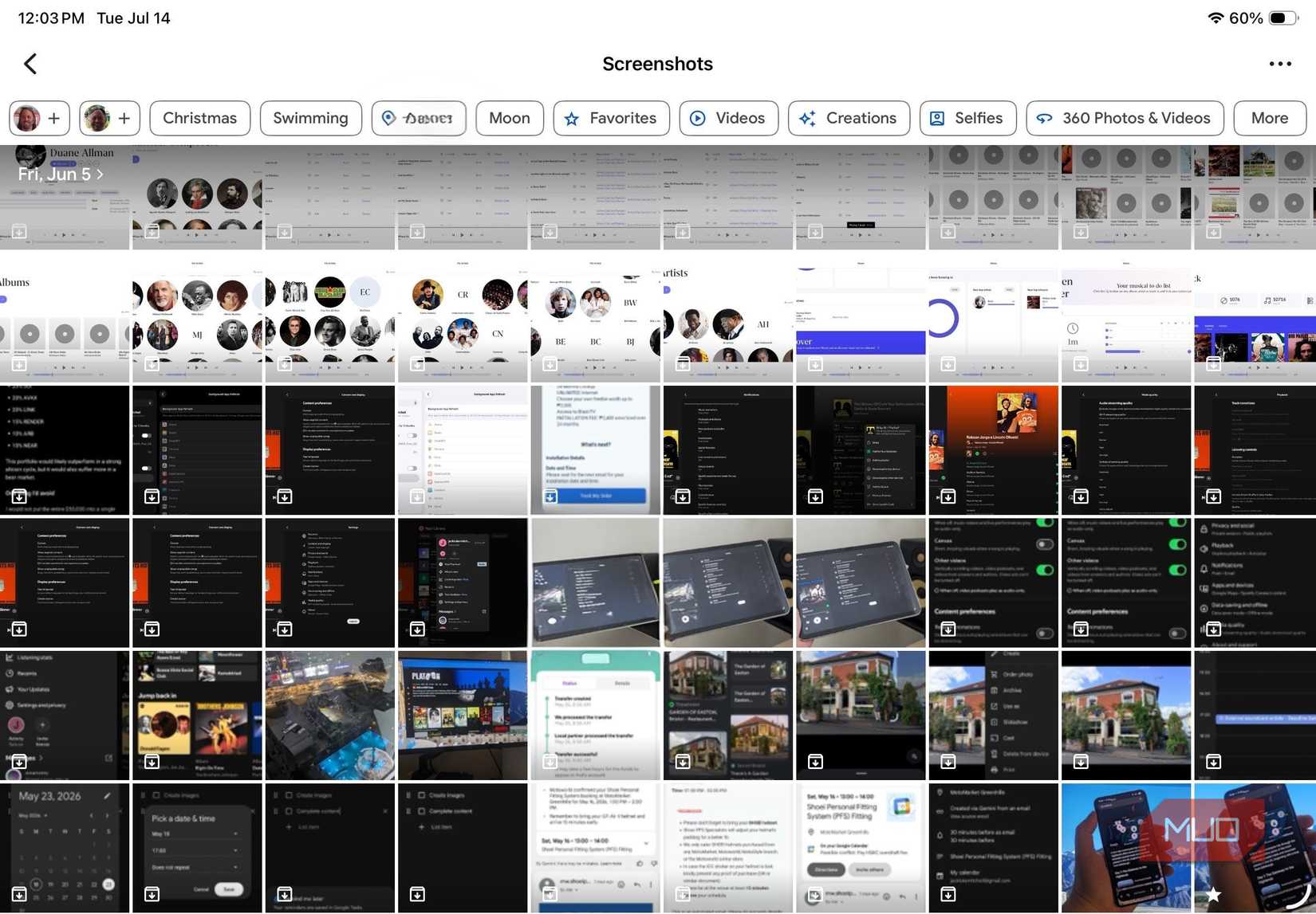 Google Photos screenshots page.