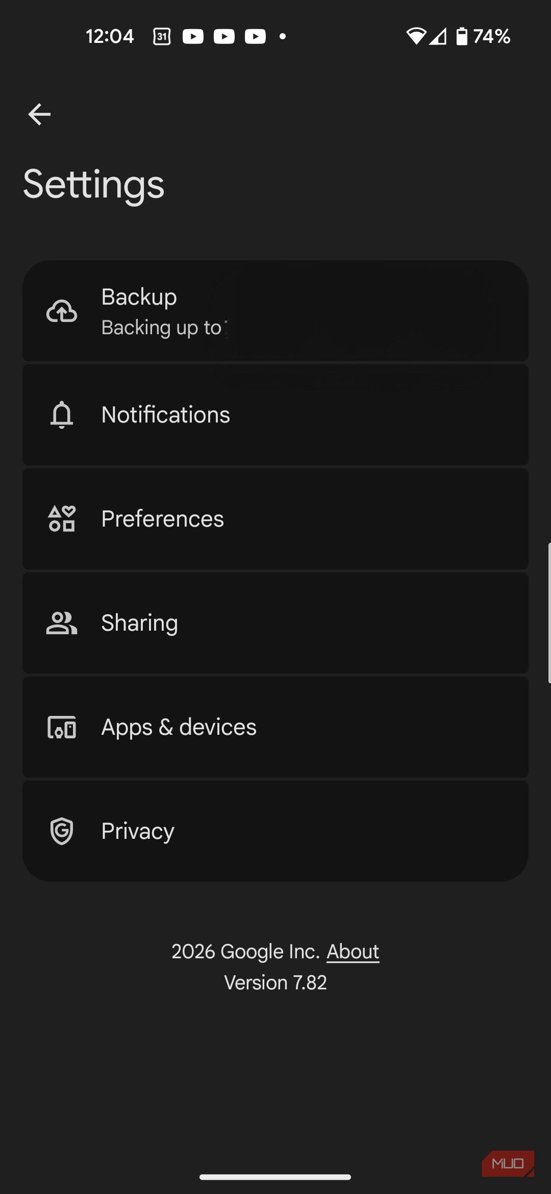 Google Photos settings 