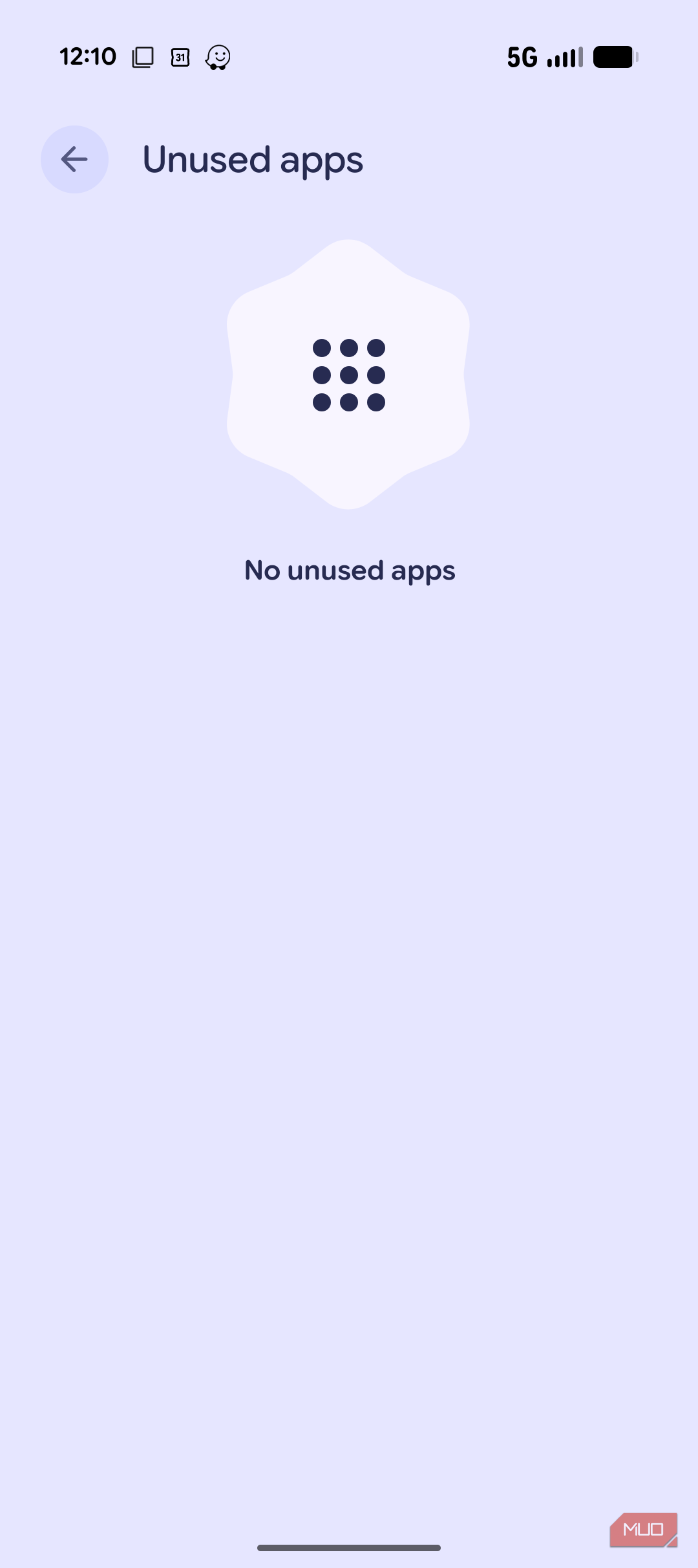 Google Pixel showing no unused apps.