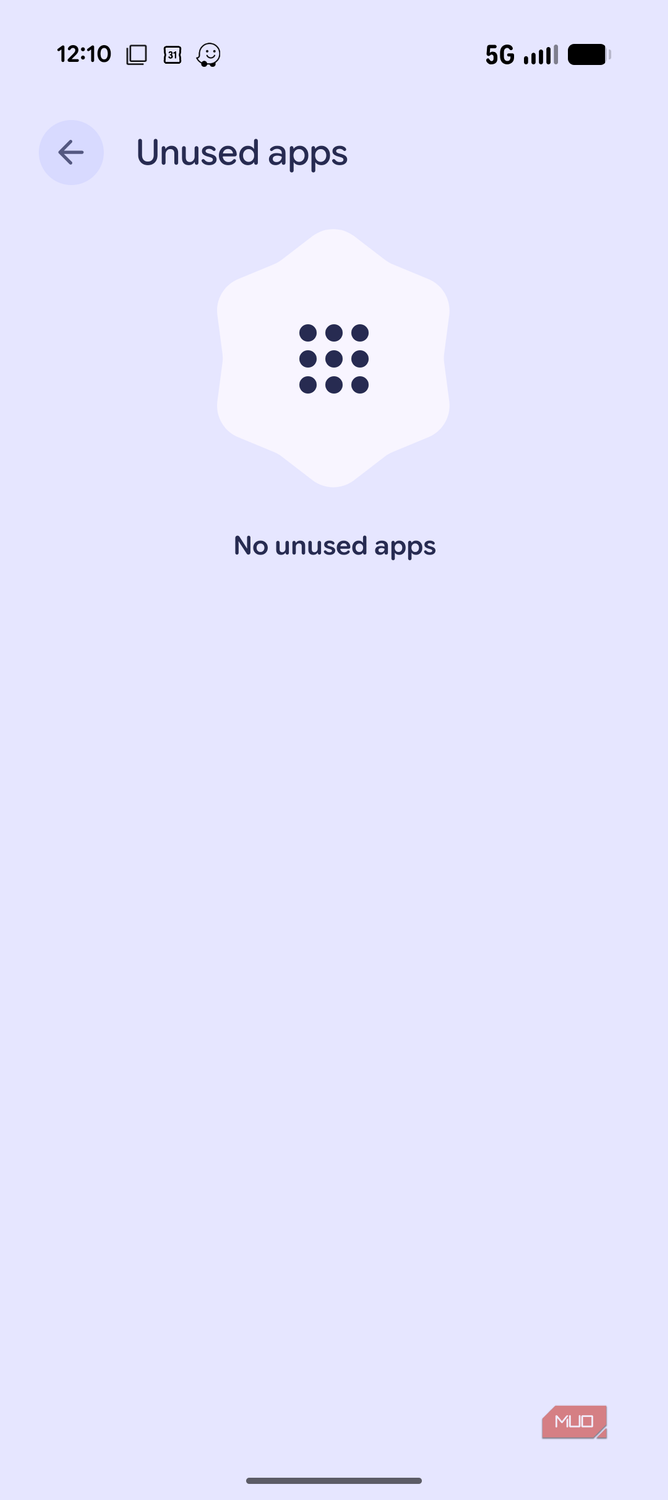 Google Pixel showing no unused apps.