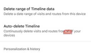 Screenshot of Google's Timeline settings.