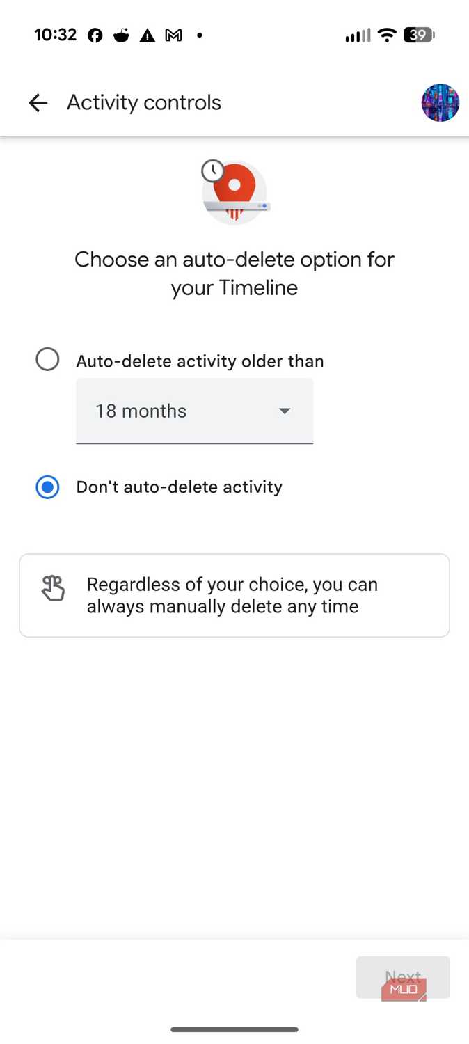 Screenshot of Google's Timeline settings.