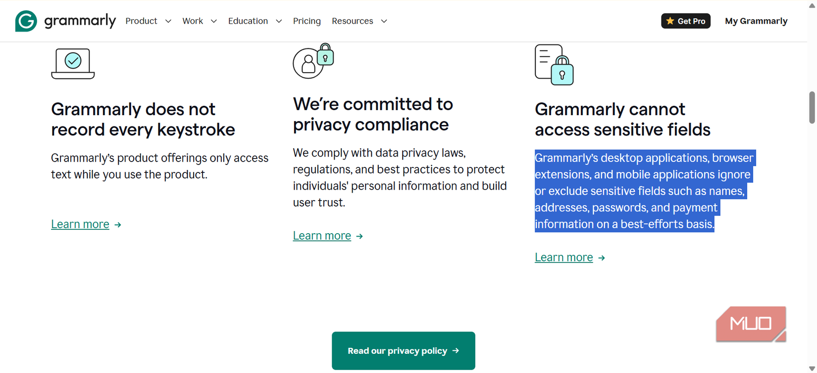 Grammarly privacy statement