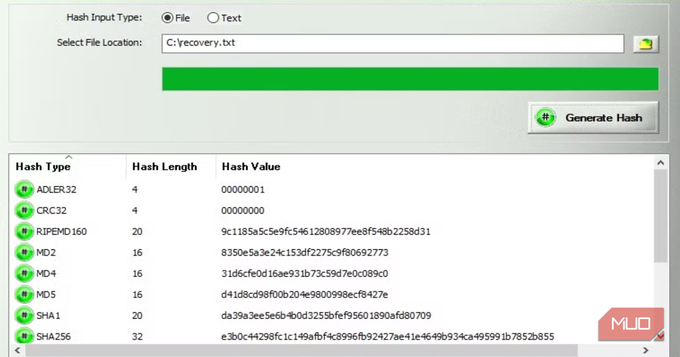 Hash generator for preserving files
