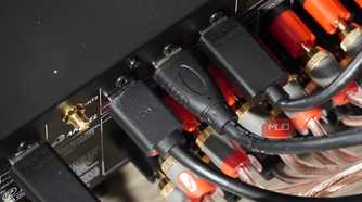HDMI ports plugged into 8K HDMI inputs and outputs.