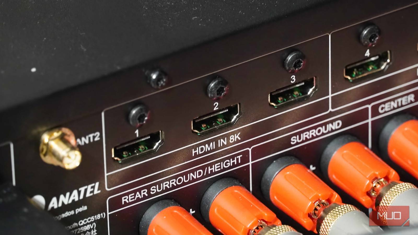 A close-up of the 8K HDMI ports.