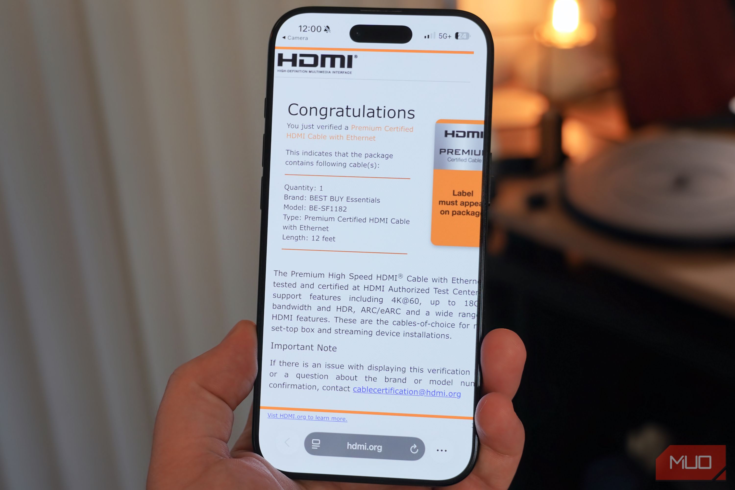 The web result for HDMI certification. 