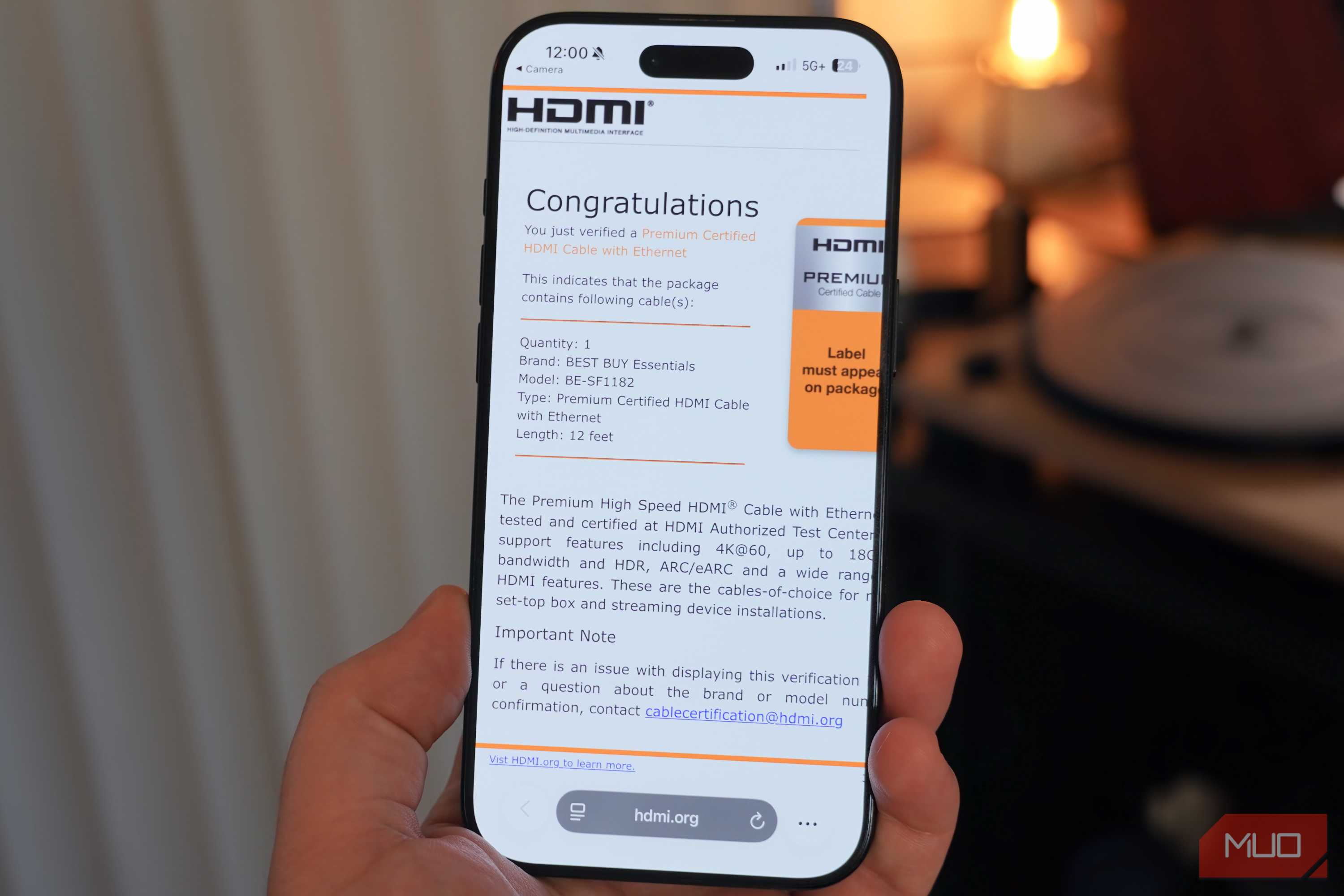 The web result for HDMI certification.