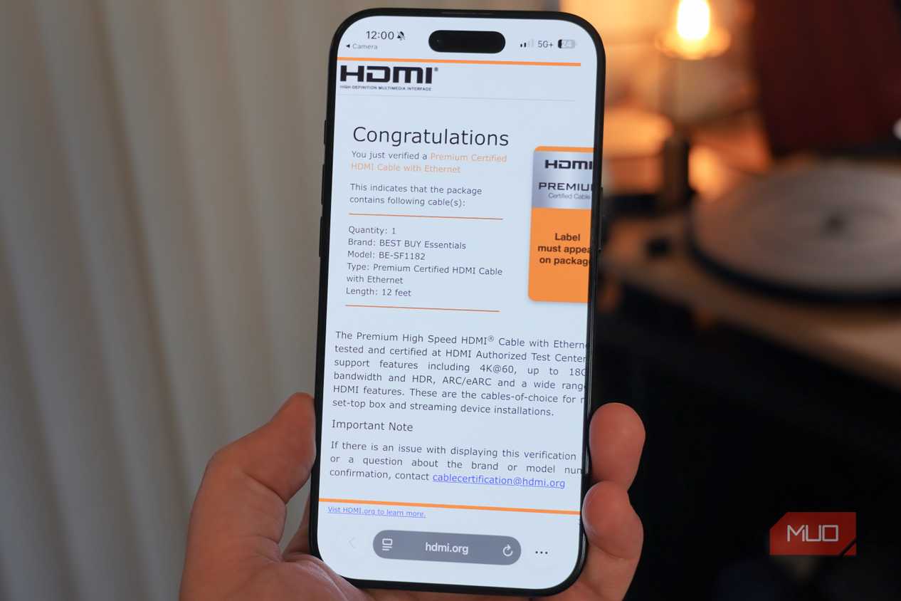 The web result for HDMI certification.