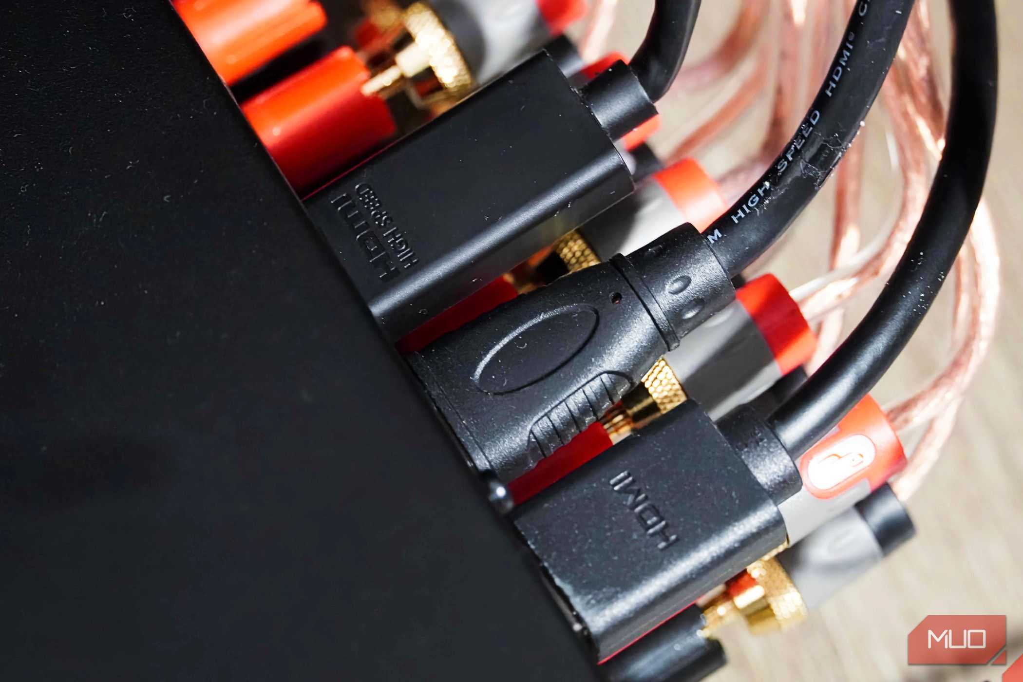 HDMI ports plugged into an AV receiver