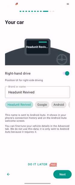 Headunit Revived Android Auto Right Hand Drive Setup Configuration Screen