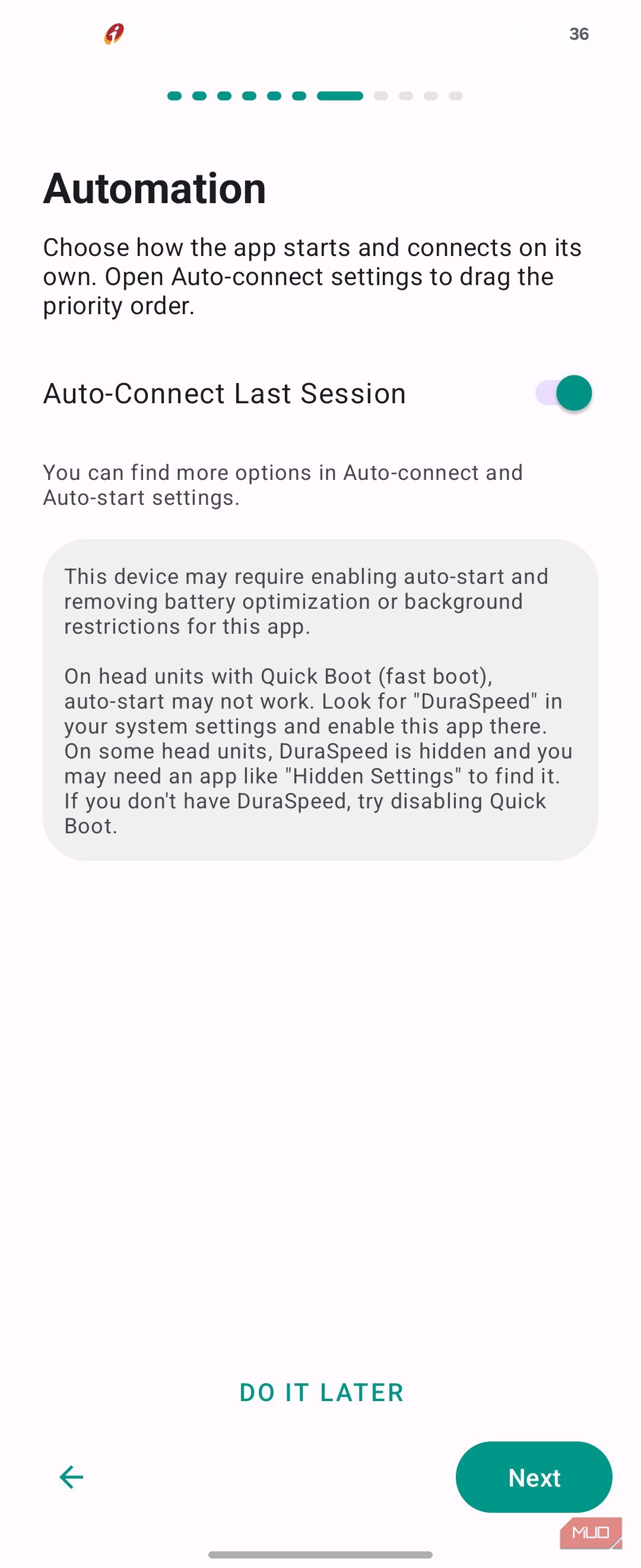 Headunit Revived Automation Settings Auto Connect Last Session Setup Page
