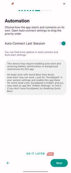 Headunit Revived Automation Settings Auto Connect Last Session Setup Page