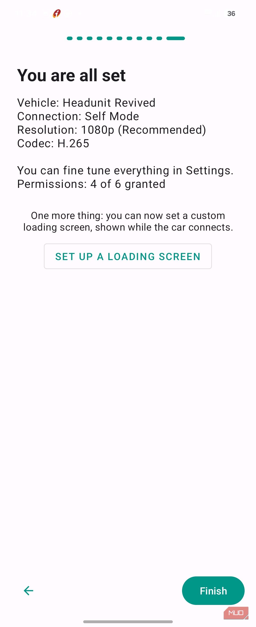 Headunit Revived Setup Complete Confirmation Screen With Connection Settings