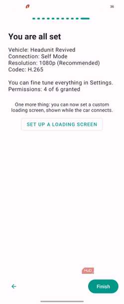 Headunit Revived Setup Complete Confirmation Screen With Connection Settings