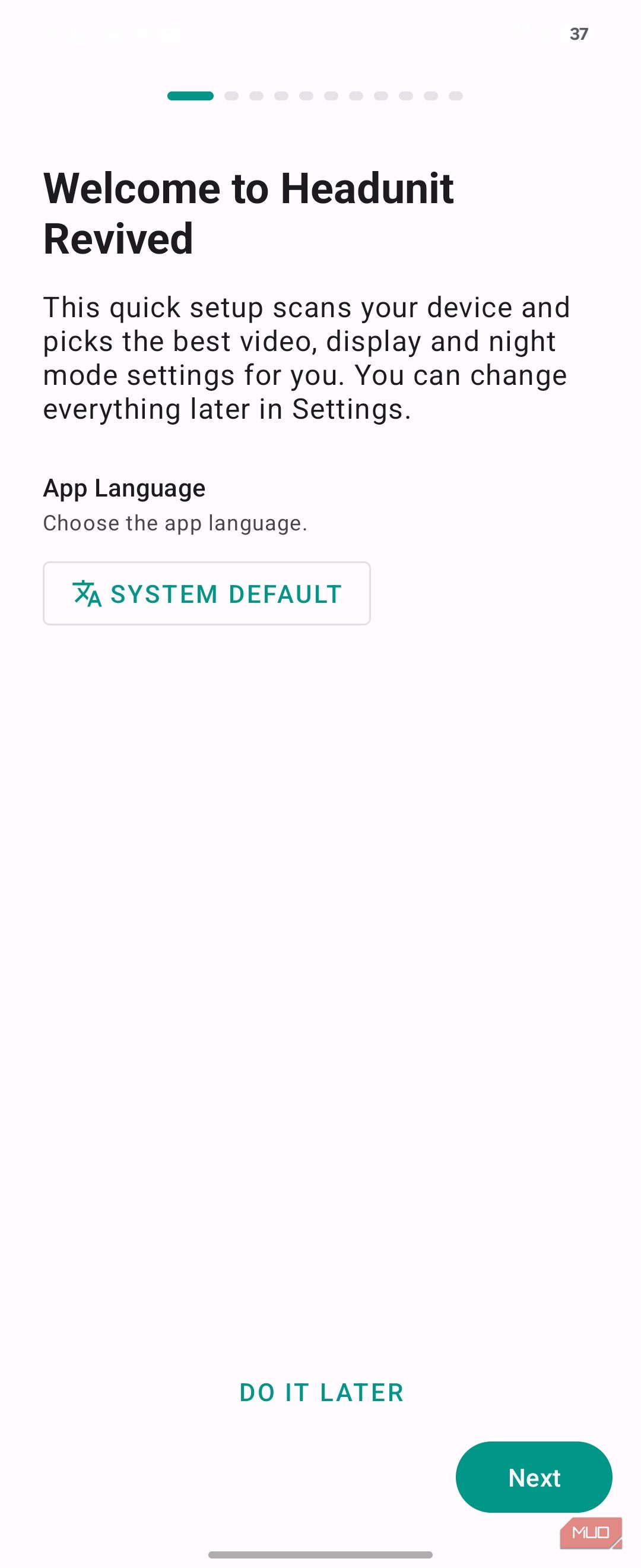 Headunit Revived Welcome Setup Screen App Language Selection