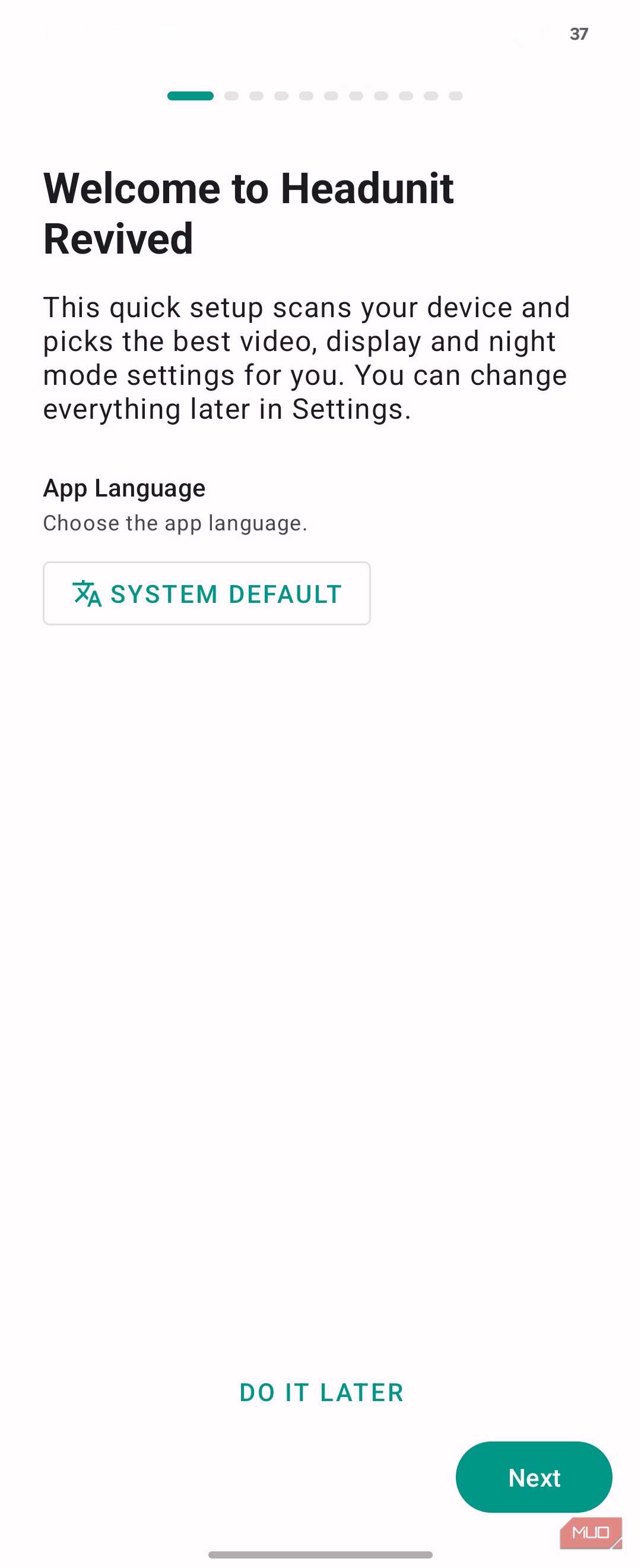 Headunit Revived Welcome Setup Screen App Language Selection