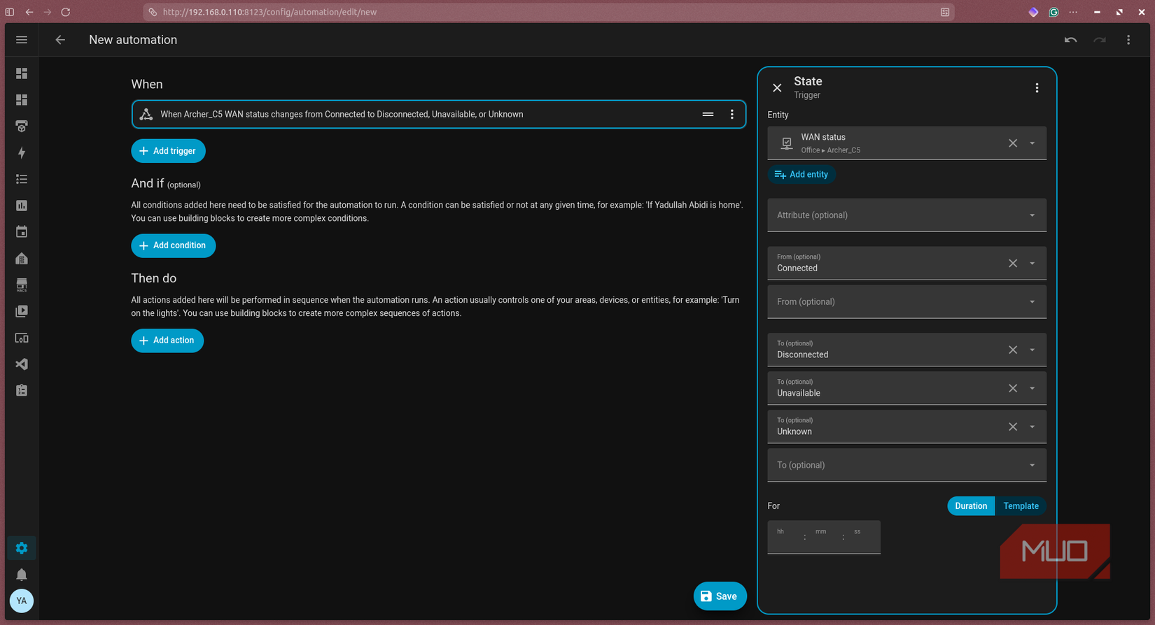 Home Assistant Internet outage automation.