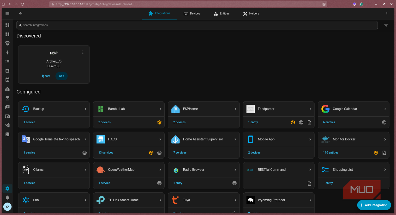 Home Assistant UPnP integration