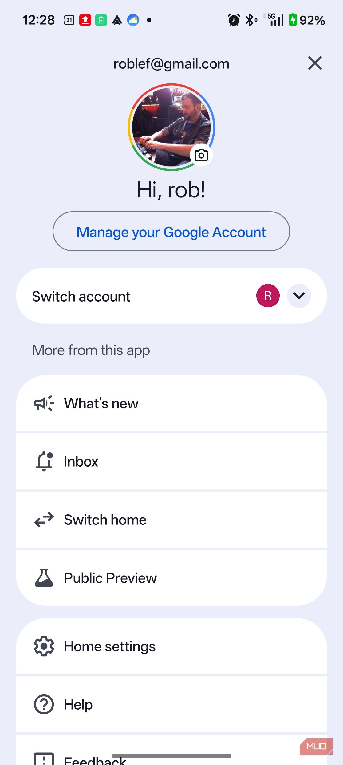 Home settings in Google Home app