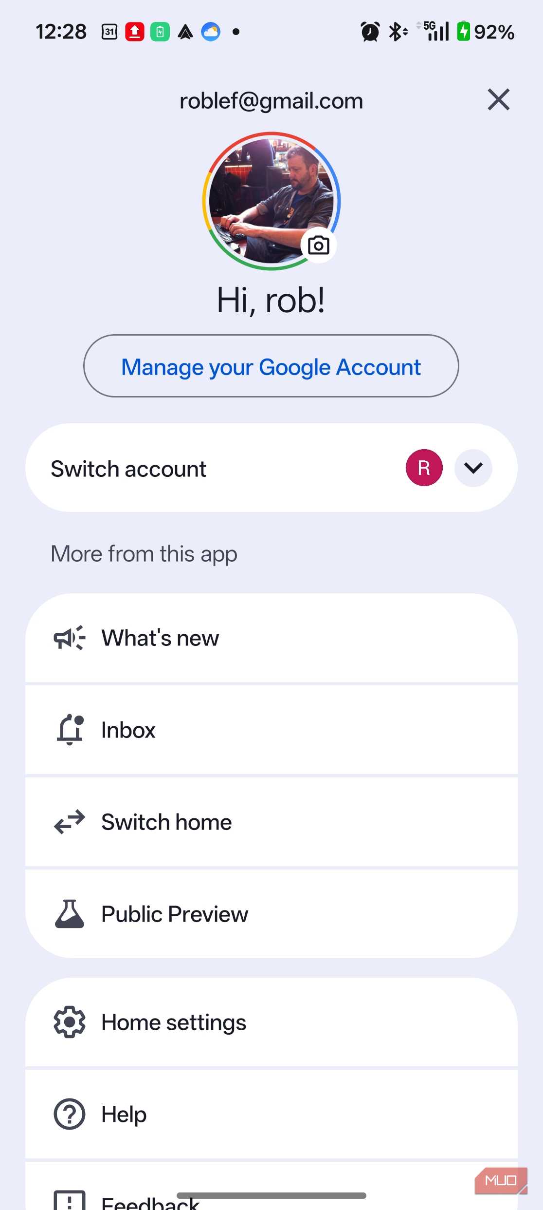 Home settings in Google Home app