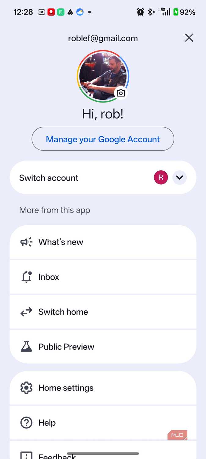 Home settings in Google Home app