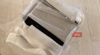 HP Z6 workstation wrapped in bubble wrap during unboxing