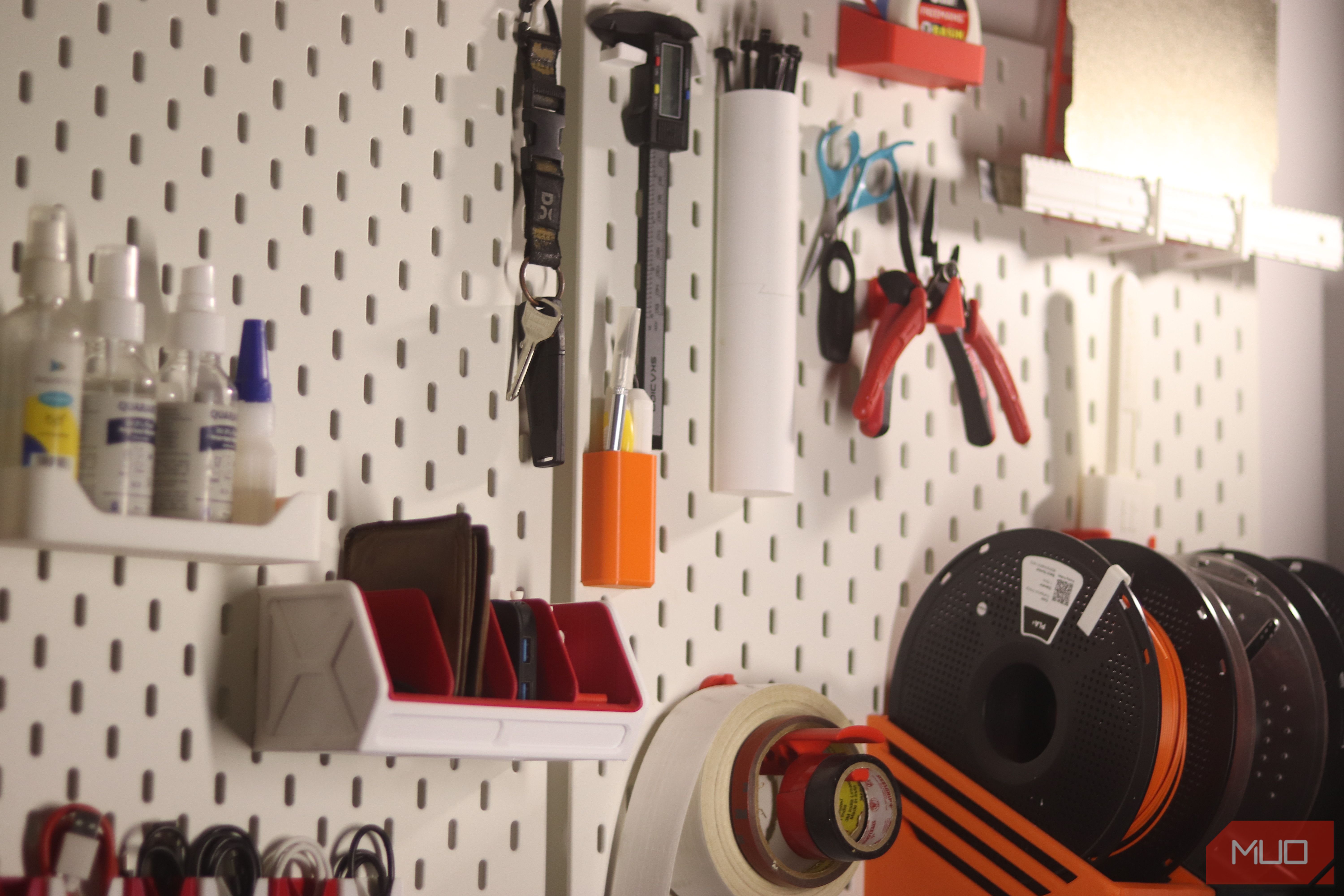 Ikea Skadis pegboard with 3D printed parts