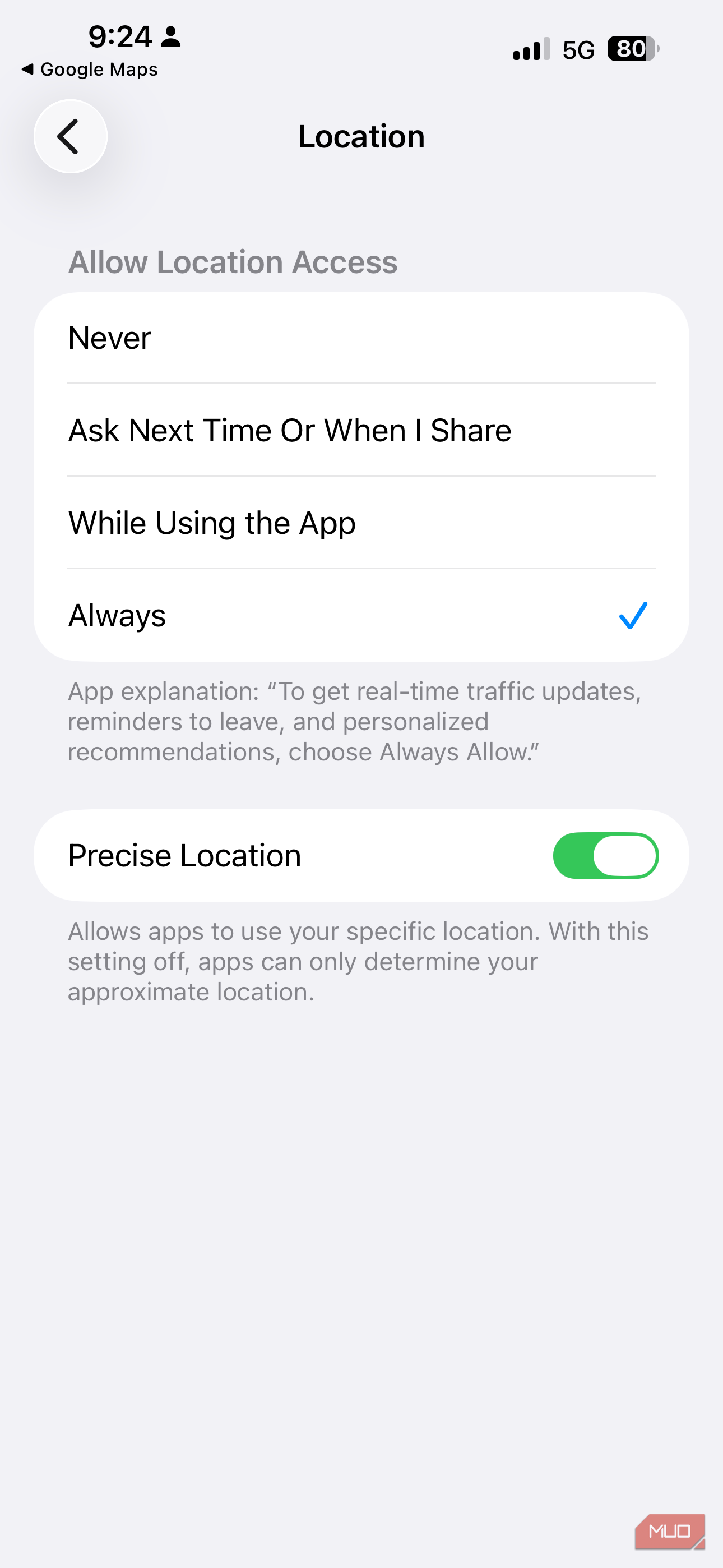 Always on location prefs