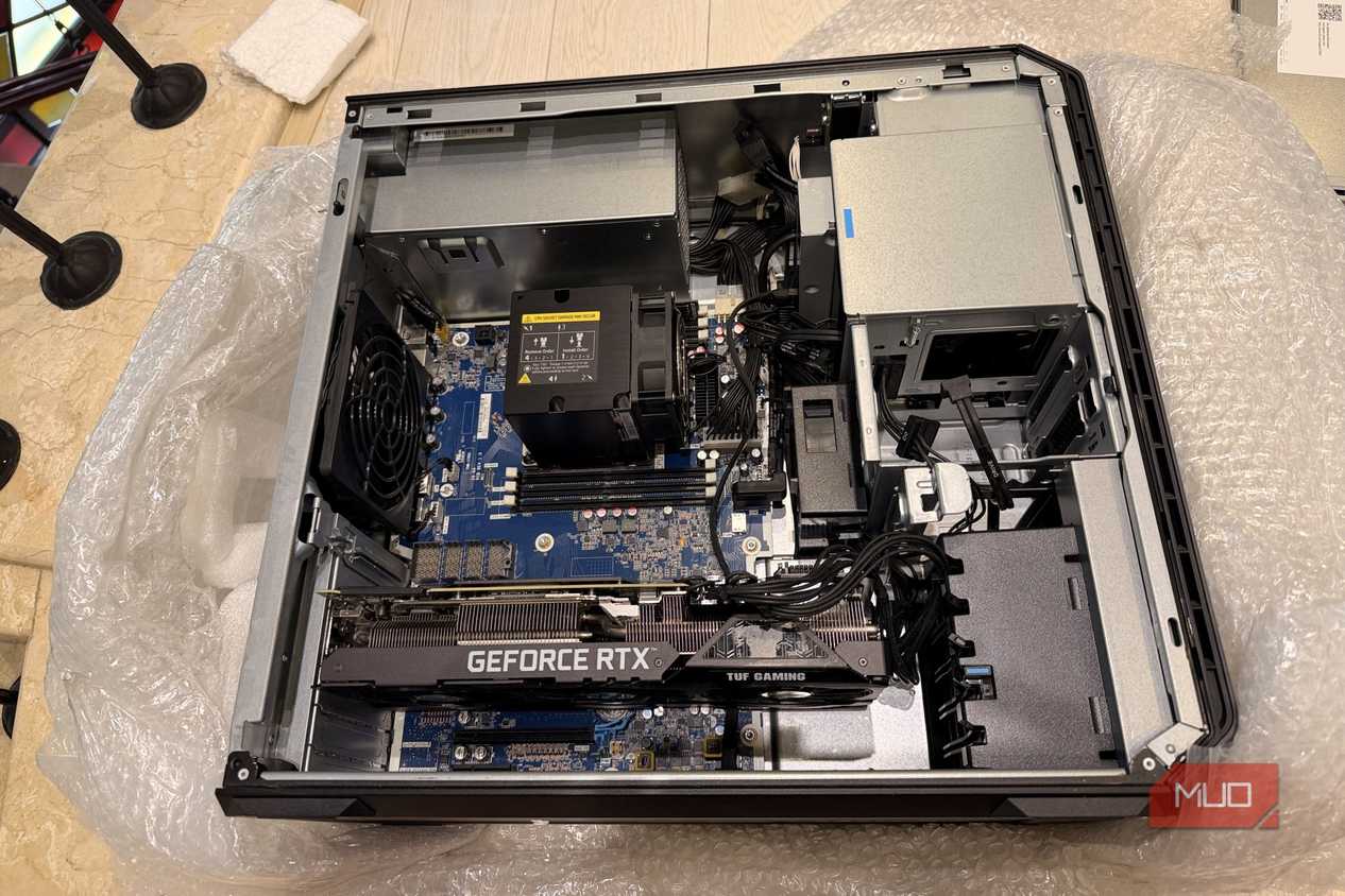 Inside the HP Z6 G4 case with an ASUS TUF Gaming RTX 3090 graphics card installed