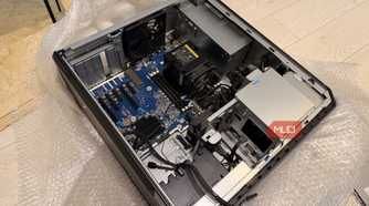 Inside the HP Z6 G4 case with the motherboard tray and drive bay installed