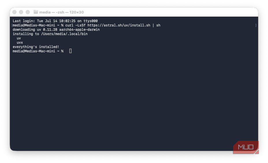Install commands for UV